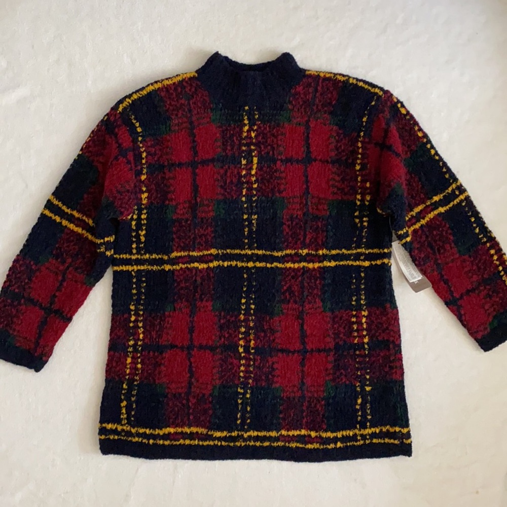 {VTG/NWT} Jones New York | Chunky Hand Knit Wool Blend Plaid Mock Neck Sweater M